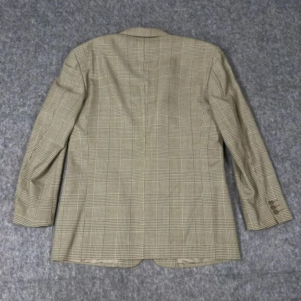 Saks Fifth Avenue Men's Sport Coat 41R Beige Plaid 2 Button Single Breasted Mani